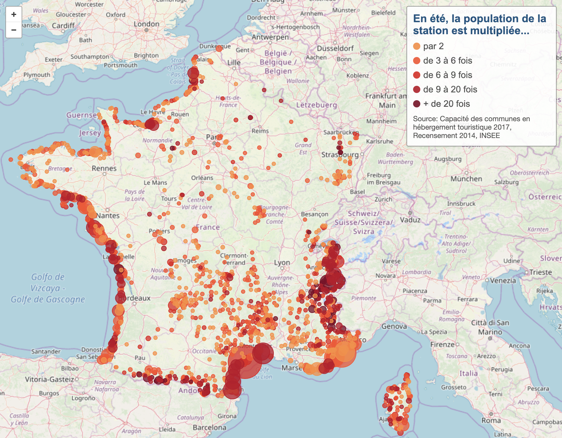 Taux de fonction touristique dans les destinations françaises