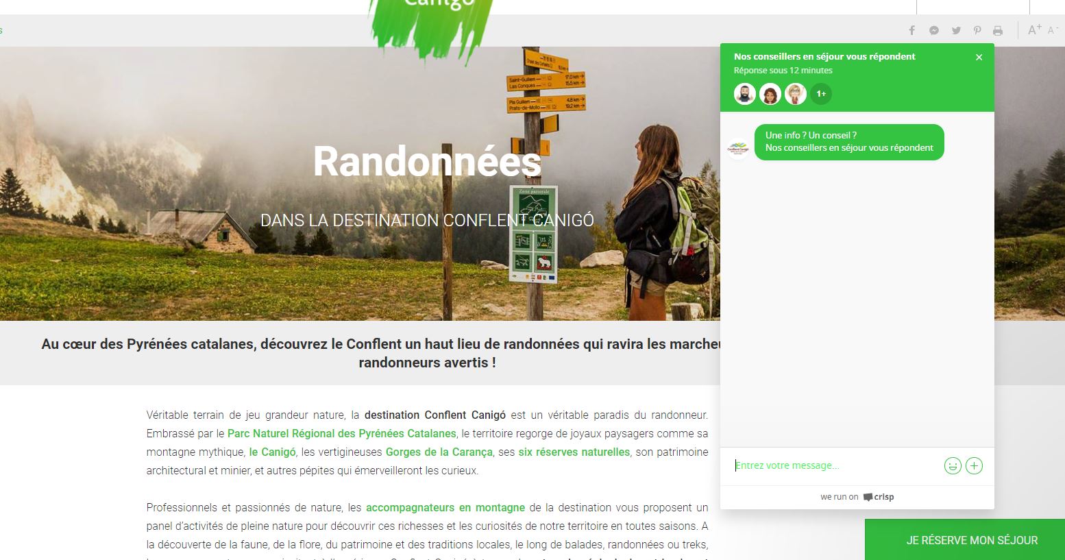 Tchat page randonnées OT conflent canigo