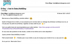 Mail de lancement du Data-Half-Day