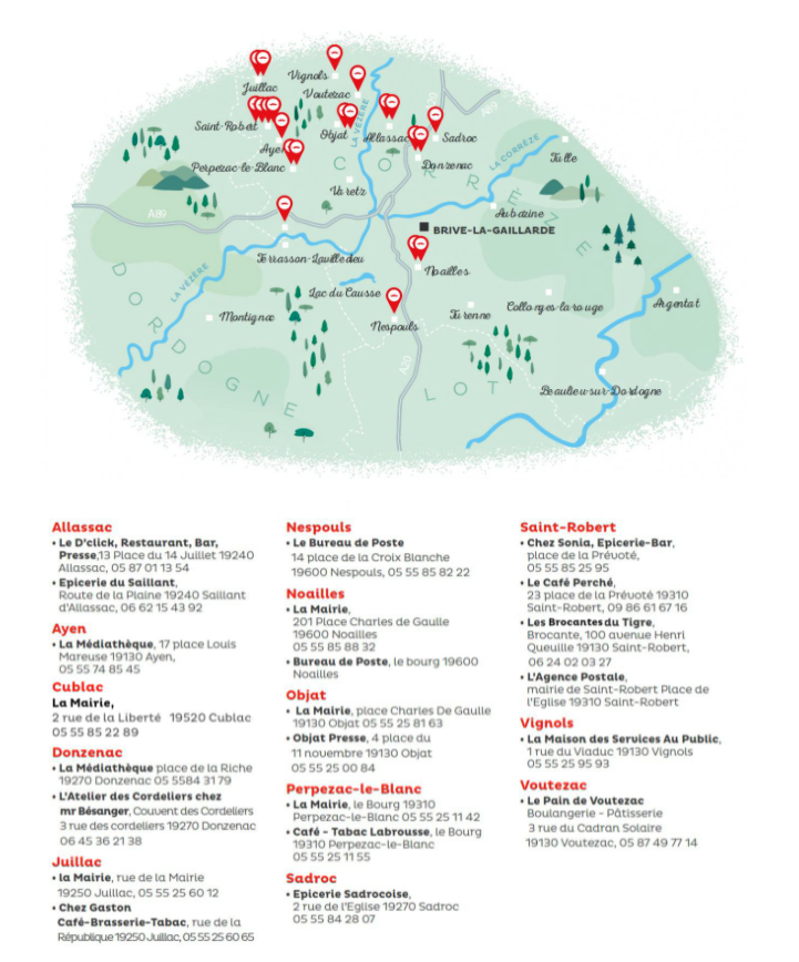 Carte des PoHTES de Brive : des Relais d'Informations Touristiques